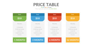 Plantilla PPT de tabla de precios de paquete de precios de color
