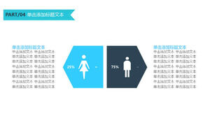 Templat PPT ilustrasi persentase pria wanita biru