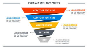 Modelo de PPT gráfico de pirâmide de 5 camadas invertida de cores