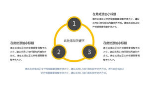 Diagramă PPT cu relații circulare de juxtapunere galbenă cu 3 articole