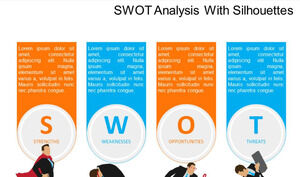 Șablon PPT de analiză SWOT siluetă vizuală albastru și portocaliu
