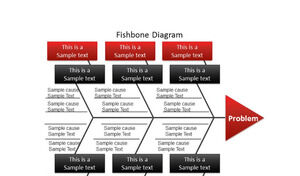 Template PPT diagram tulang ikan merah dan hitam yang terperinci