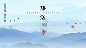 Elegant distant mountain Zen Chinese style PPT template 2