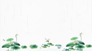 5つの緑のシンプルで新鮮な蓮の葉蓮PPTの背景画像