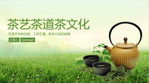 Modelo de ppt de tema de cultura de chá de arte de chá verde elegante estilo fresco