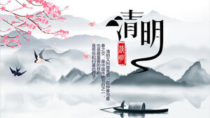 Mürekkep Çin tarzı Qingming Festivali PPT şablonu