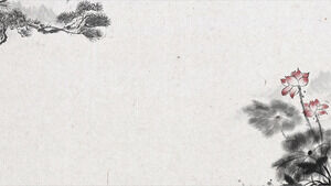 Imágenes de fondo PPT de cuatro ramas de pino de loto de tinta