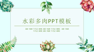Watercolor succulents small fresh work report PPT template