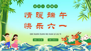 "Love Dragon Boat Festival Happy 1. Juni" PPT-Vorlage für Campus-Eltern-Kind-Aktivitäten