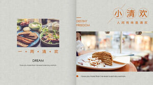 El gusto de Xiaoqinghuan en el mundo es la plantilla PPT del álbum de fotos de comida al estilo de la revista Qinghuan