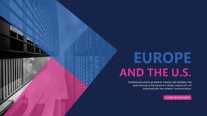 Blue and pink large color block European and American fan PPT template
