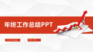 Eleganter grauer niedriger Dreieckhintergrund roter zusammenfassender Bericht zum Jahresende des Geschäftsjahres ppt-Vorlage