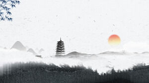 グレーのエレガントなインクの中国風PPTの背景画像