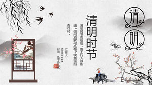 Modelo de PPT de temporada Qingming de tinta cinza elegante