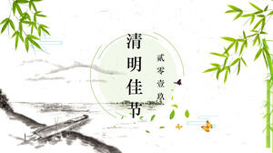 Lukisan pemandangan tinta Qingming slideshow template 2