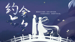 Modello PPT di Qixi San Valentino festival tradizionale in stile cinese