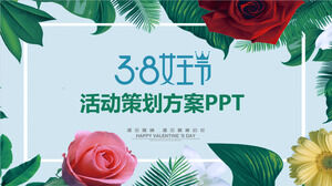 38-й женский день, зеленые листья и цветы, шаблон п.п. для планирования мероприятий