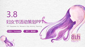 Women's day purple hair girl background ppt template