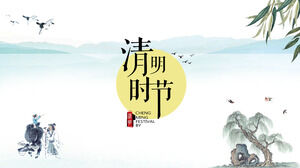 Plantilla PPT de planificación de eventos del festival Qingming de pintura de tinta pintada a mano