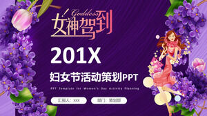 Urok fioletowej dynamicznej bogini prowadzi do szablonu PPT planowania wydarzeń z okazji Dnia Kobiet 201X