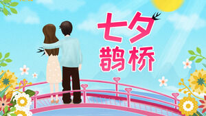 Küçük taze tasarım Qixi Saksağan Köprüsü Qixi Sevgililer Günü teması PPT şablonu