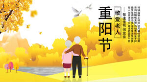 Yellow small fresh hand-painted version of the Double Ninth Festival Respect and Love the elderly Double Ninth Festival PPT template