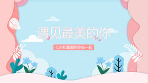 Blaue kleine frische Treffen Sie die schönste PPT-Vorlage zum Valentinstag von Qixi