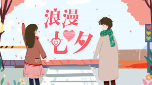 Template PPT perencanaan acara Tanabata Valentine yang romantis dengan gaya kartun