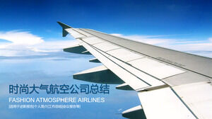 Modelo de PPT de resumo de companhia aérea de atmosfera de moda azul e branco