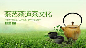 Modello PPT del rapporto di riepilogo del lavoro di fine anno della cultura del tè della cerimonia del tè verde verde