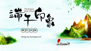 Modèle PPT d'introduction en anglais du Festival des bateaux-dragons "Dragon Boat Impression" de style chinois