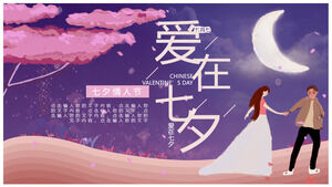 Mor güzel romantik Tanabata Sevgililer Günü PPT şablonu