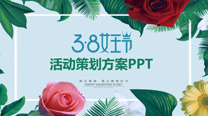 38th Women's Day green leaves and flowers event planning ppt template