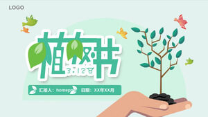 Modelo de PPT de tema do Dia da Árvore do estilo de proteção ambiental dos desenhos animados verde