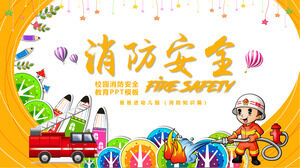 Cartoon kindergarten primary school fire safety fire education PPT template PPT template