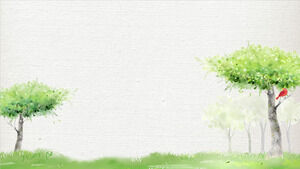 緑の新鮮な水彩画の木PPTの背景画像