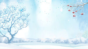 青いイラスト風冬の雪景色PPT背景画像
