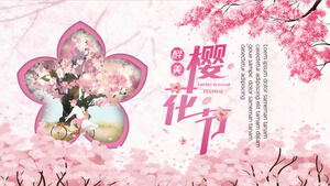 Plantilla PPT de plan de viaje de temporada de viaje de temporada de flor de cerezo hermosa borracha romántica