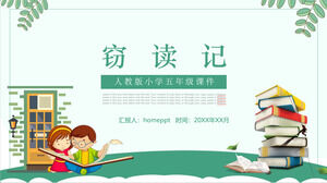 Template PPT courseware pengetahuan teks Cina yang segar dan diam-diam membaca