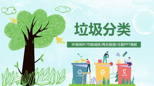 Green small fresh cartoon character garbage classification environmental protection theme PPT template