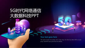 Template PPT tema teknologi 5G gaya 2.5D ungu