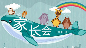 Șablon PPT de întâlnire a părinților de grădiniță cu fundal drăguț cu animale balenă din desene animate
