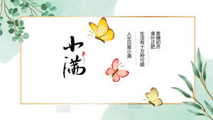 Small full solar term event planning PPT template with watercolor leaves and butterfly background
