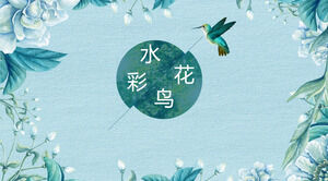 PPT template of fresh watercolor flowers and birds