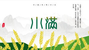 Modello PPT per l'introduzione del termine solare Xiaoman sullo sfondo di montagne e campi di grano