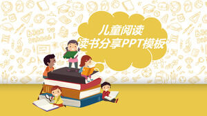 Template PPT untuk pertemuan berbagi bacaan dengan latar belakang membaca kartun anak-anak