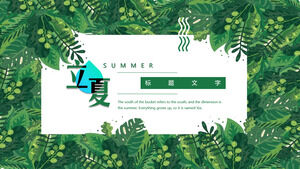 Creative green watercolor leaf background summer PPT template