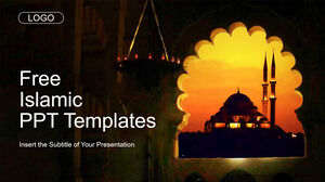 Modèles PowerPoint de coucher de soleil sur la mosquée islamique