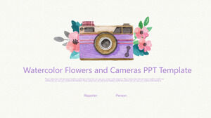 Modelo de PowerPoint de flores em aquarela e câmera