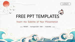 Wave Red Sun Chinese Style Business PowerPoint Templates